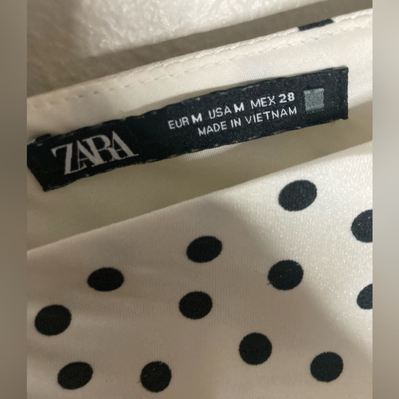 Zara Polka Dot Satin Slip Maxi Dress Size Medium Cream Black - Picture 8 of 10
